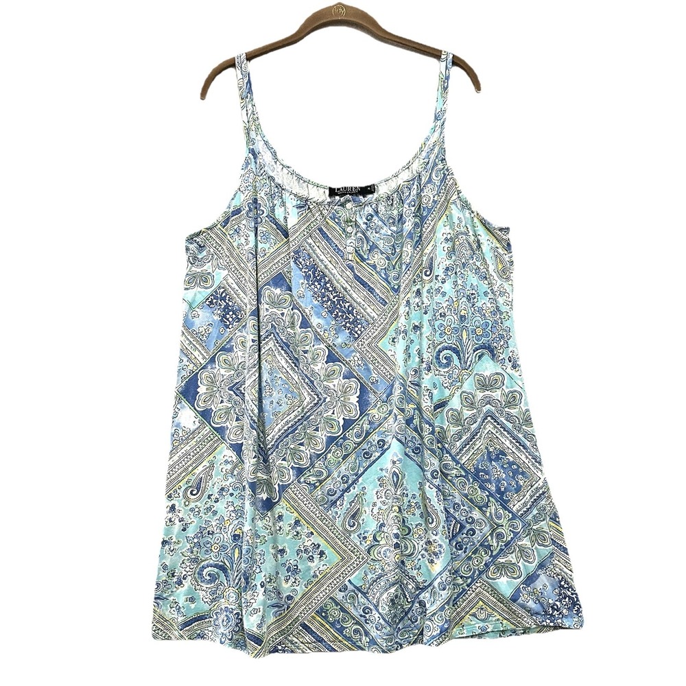 Ralph Lauren XL Nightgown Blue Paisley Cotton Sleep Preppy
